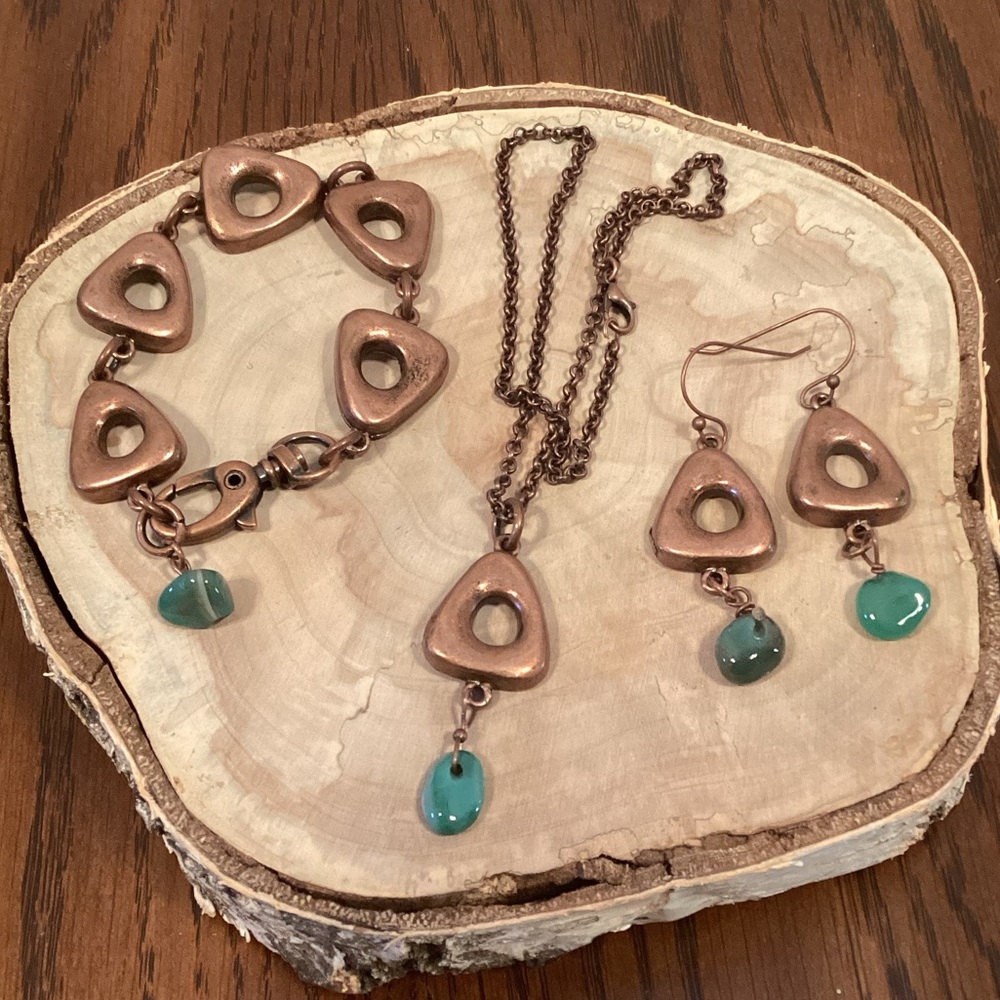 Antique Copper & Jadestone Jewelry Set